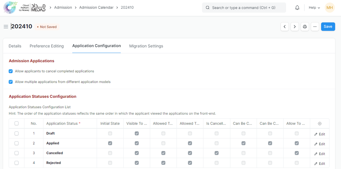screenshot of MEDAD Campus Management